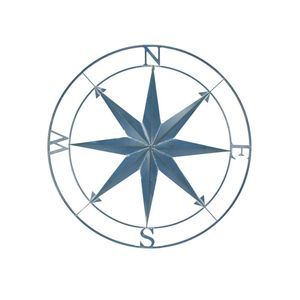 Aegean Blue Indoor Outdoor Metal Compass Rose Wall Sculpture 39.25 Inch Diameter